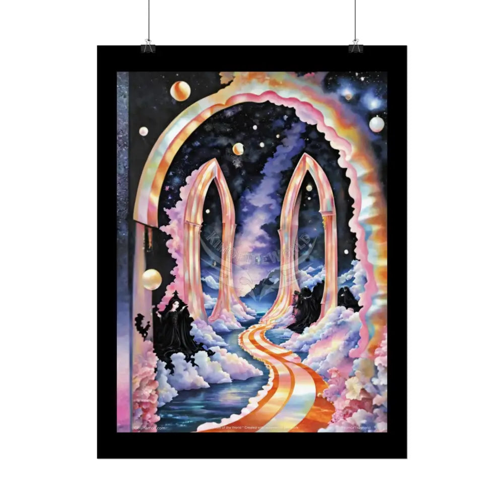 3D Ribbon Ruffle Framed Passageway Vibrant Magical Kitties & Floral Portal Art Poster Poster