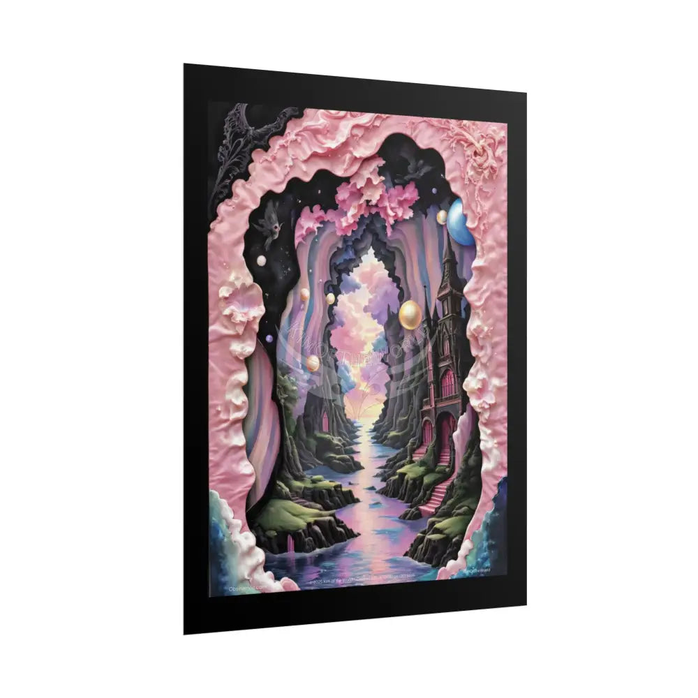 3D Ribbon Ruffle Framed Passageway Vibrant Magical Kitties & Floral Portal Art Poster Poster