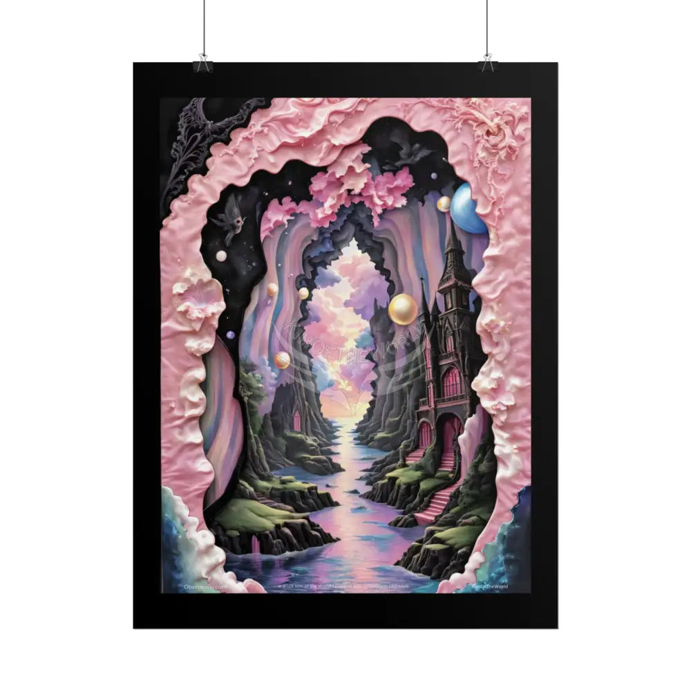 3D Ribbon Ruffle Framed Passageway Vibrant Magical Kitties & Floral Portal Art Poster Poster