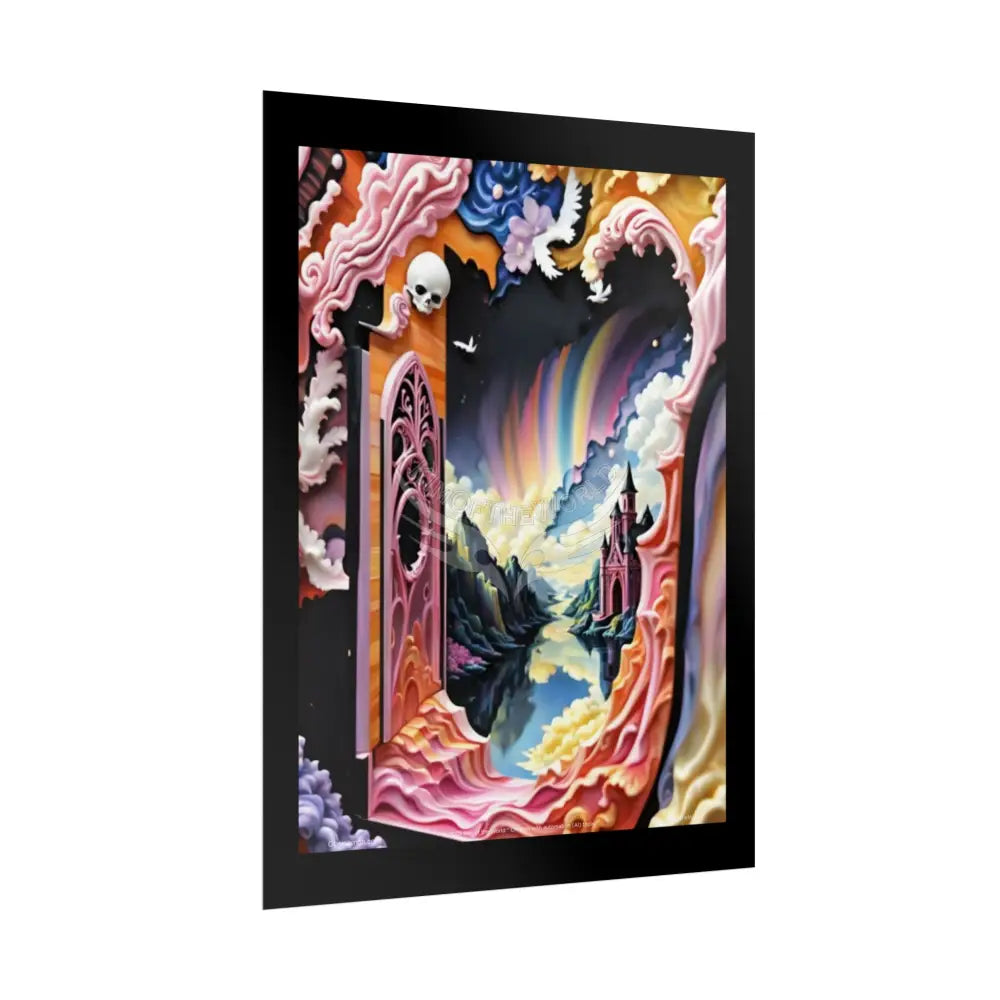 3D Ribbon Ruffle Framed Passageway Vibrant Magical Kitties & Floral Portal Art Poster Poster