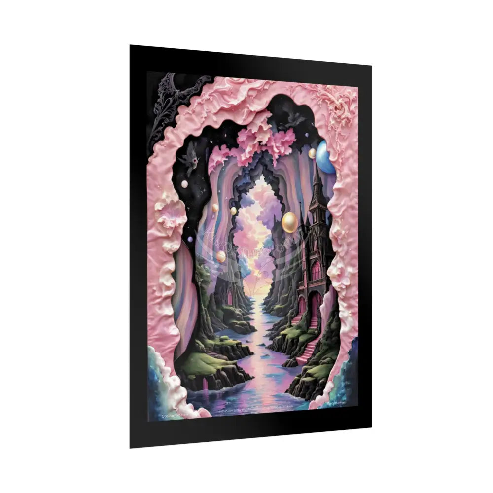 3D Ribbon Ruffle Framed Passageway Vibrant Magical Kitties & Floral Portal Art Poster Poster