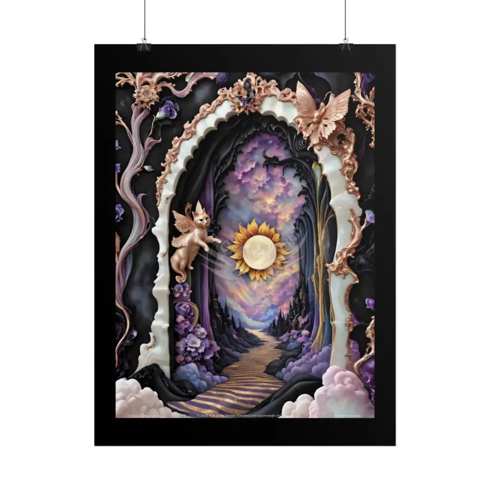 3D Ribbon Ruffle Framed Passageway Vibrant Magical Kitties & Floral Portal Art Poster Poster