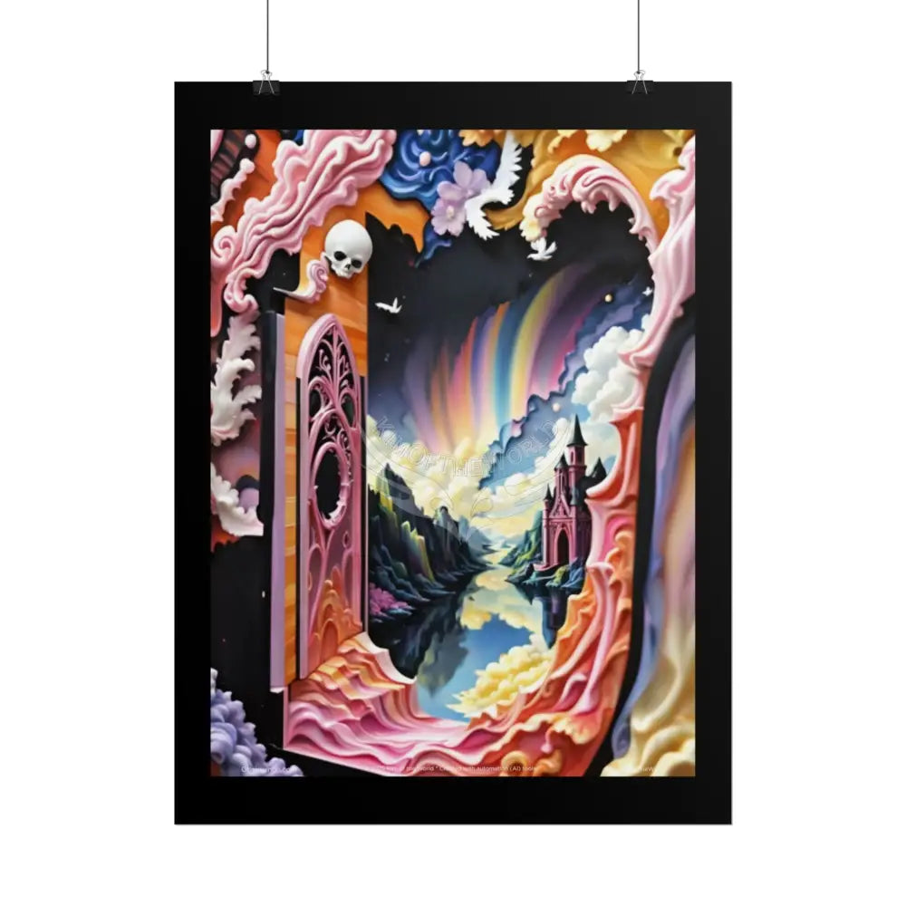3D Ribbon Ruffle Framed Passageway Vibrant Magical Kitties & Floral Portal Art Poster Poster