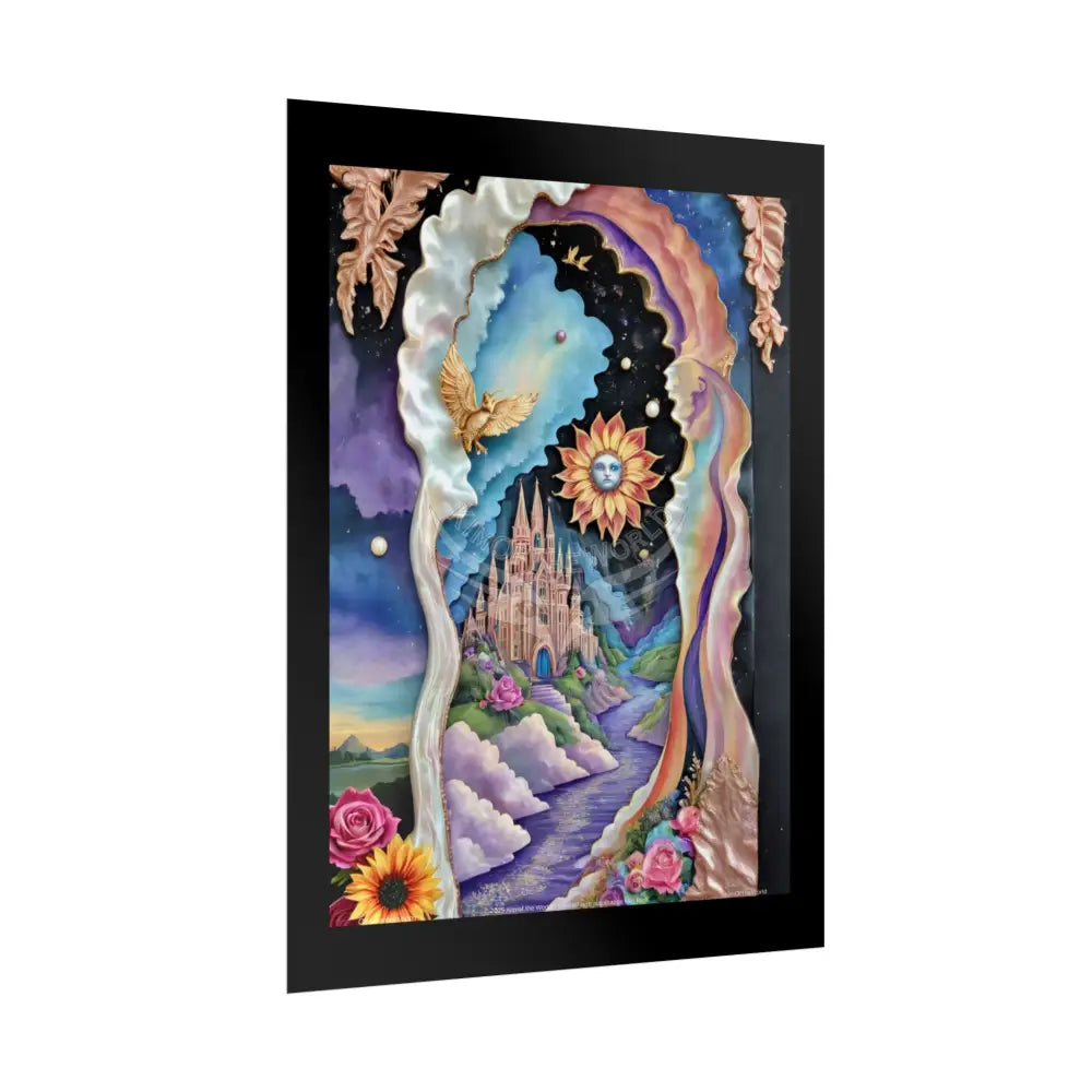 3D Ribbon Ruffle Framed Passageway Vibrant Magical Kitties & Floral Portal Art Poster Poster
