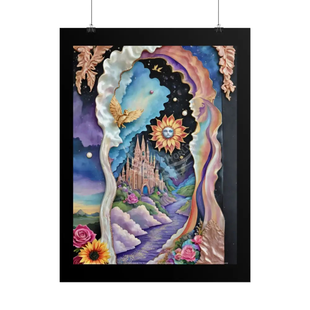 3D Ribbon Ruffle Framed Passageway Vibrant Magical Kitties & Floral Portal Art Poster Poster