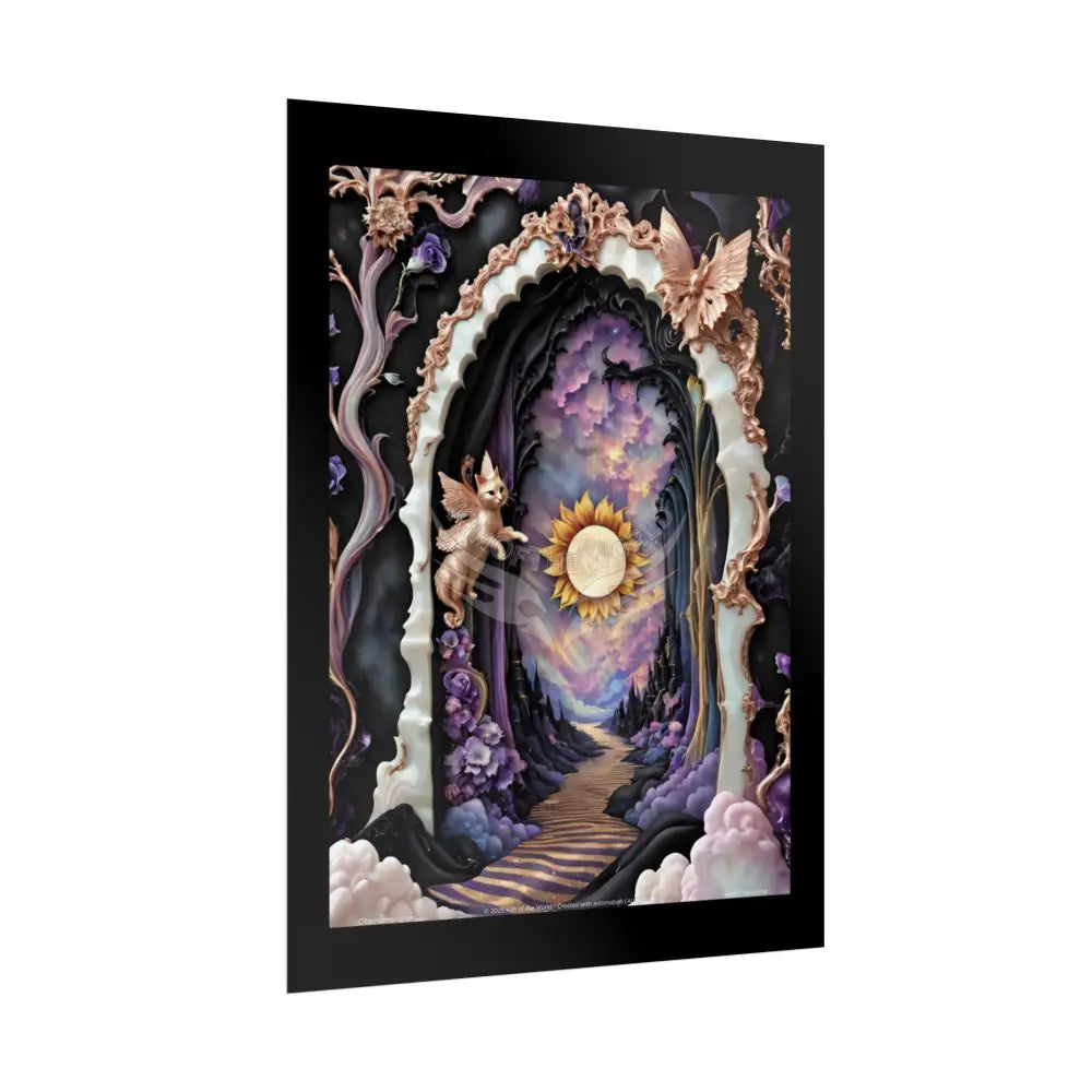 3D Ribbon Ruffle Framed Passageway Vibrant Magical Kitties & Floral Portal Art Poster Poster