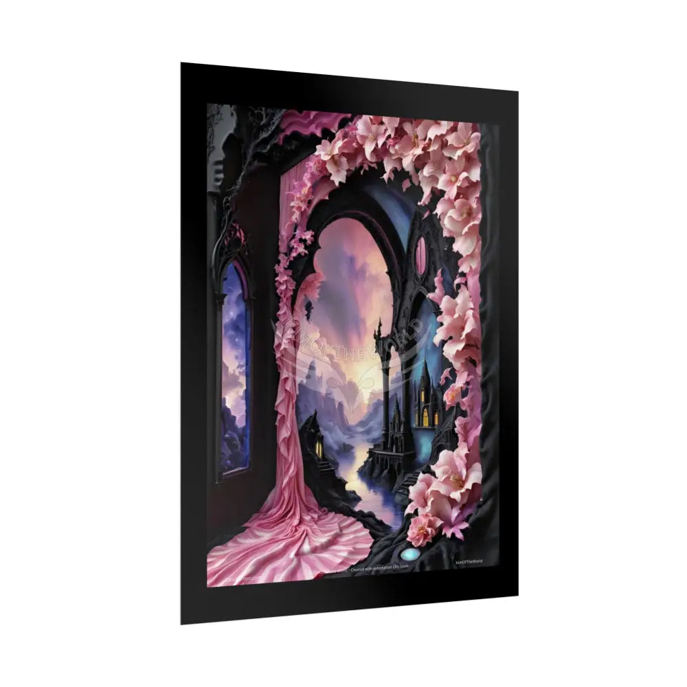 3D Ribbon Ruffle Framed Passageway Vibrant Magical Kitties & Floral Portal Art Poster Poster