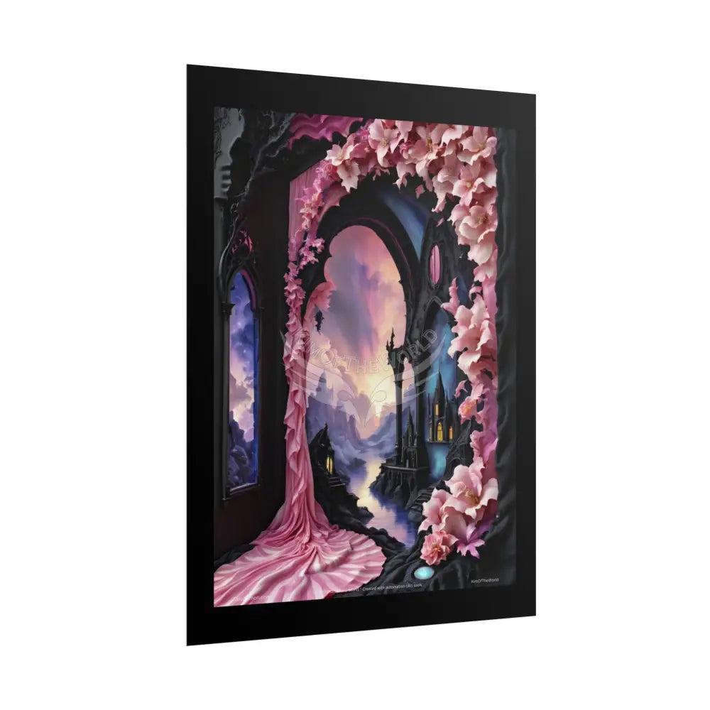 3D Ribbon Ruffle Framed Passageway Vibrant Magical Kitties & Floral Portal Art Poster Poster