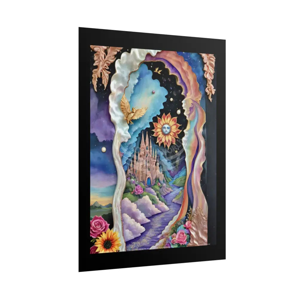 3D Ribbon Ruffle Framed Passageway Vibrant Magical Kitties & Floral Portal Art Poster Poster