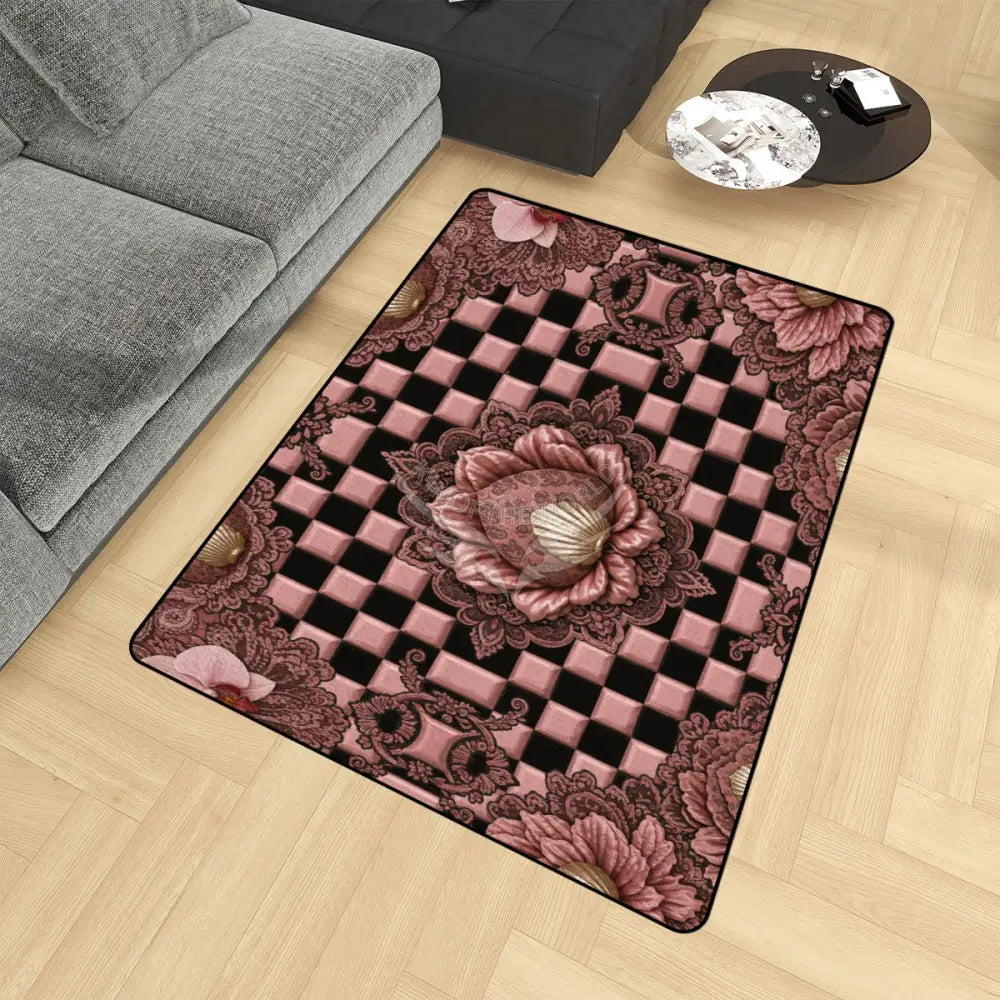 3D Rose Gold Checkerboard Area Rug Floor Carpet 8x5.3 - 96’’x64’’ - Rugs & Mats