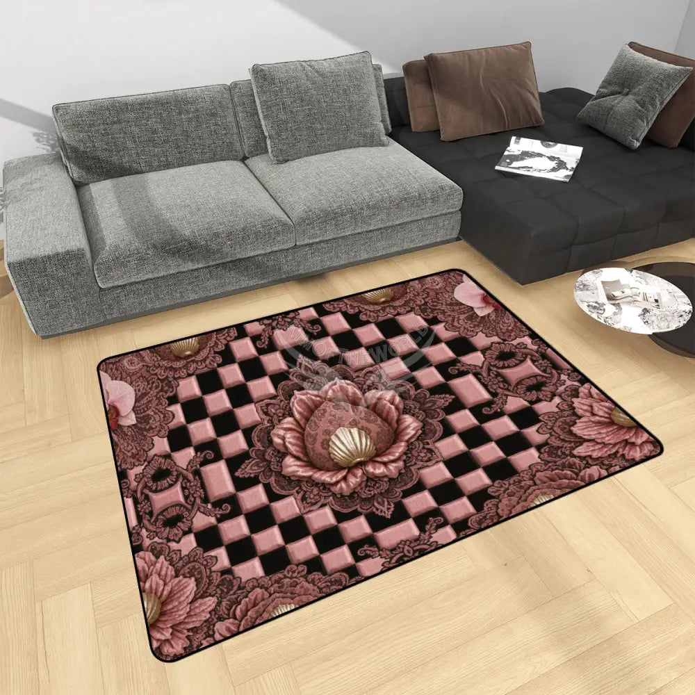 3D Rose Gold Checkerboard Area Rug Floor Carpet 8x5.3 - 96’’x64’’ - Rugs & Mats