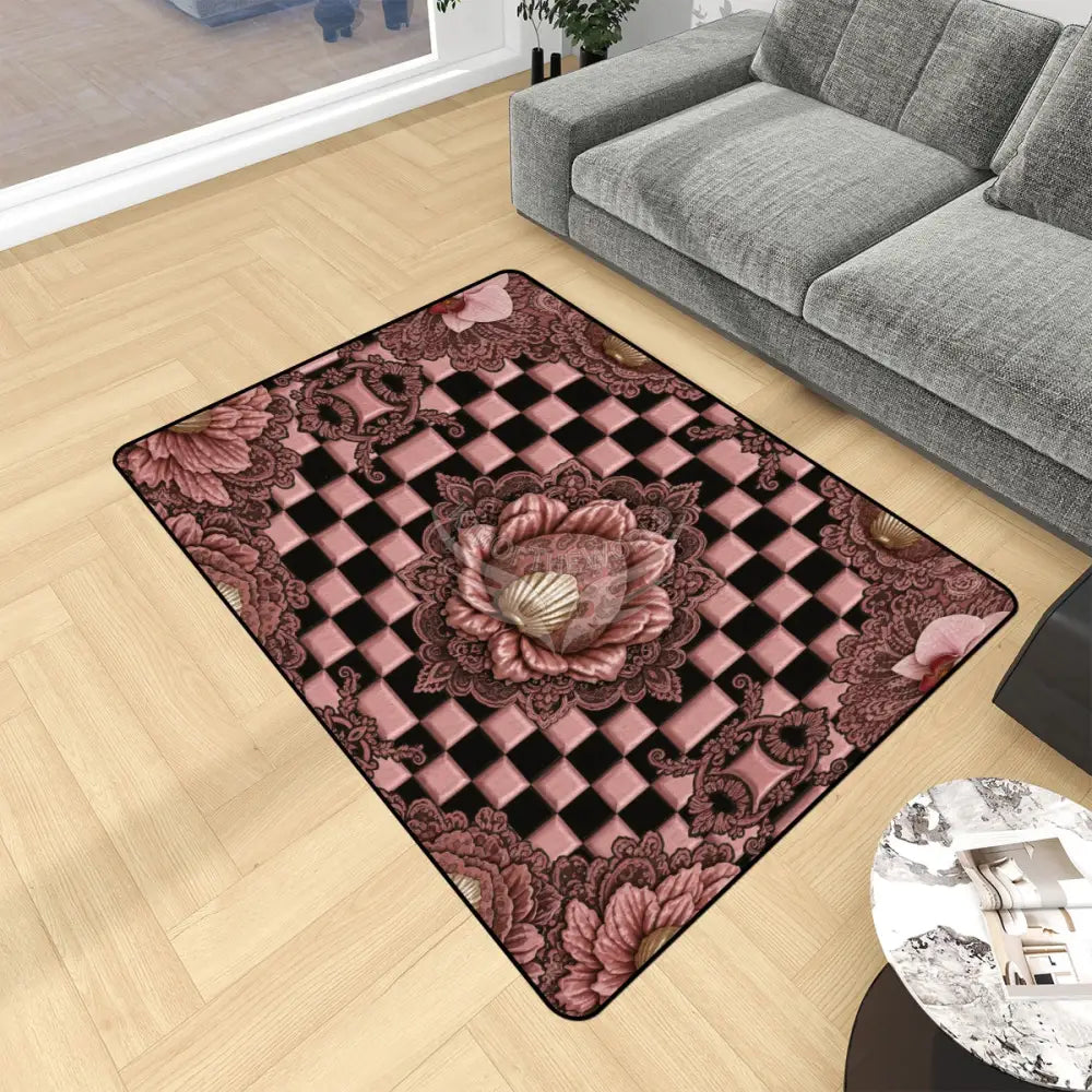 3D Rose Gold Checkerboard Area Rug Floor Carpet 8x5.3 - 96’’x64’’ - Rugs & Mats