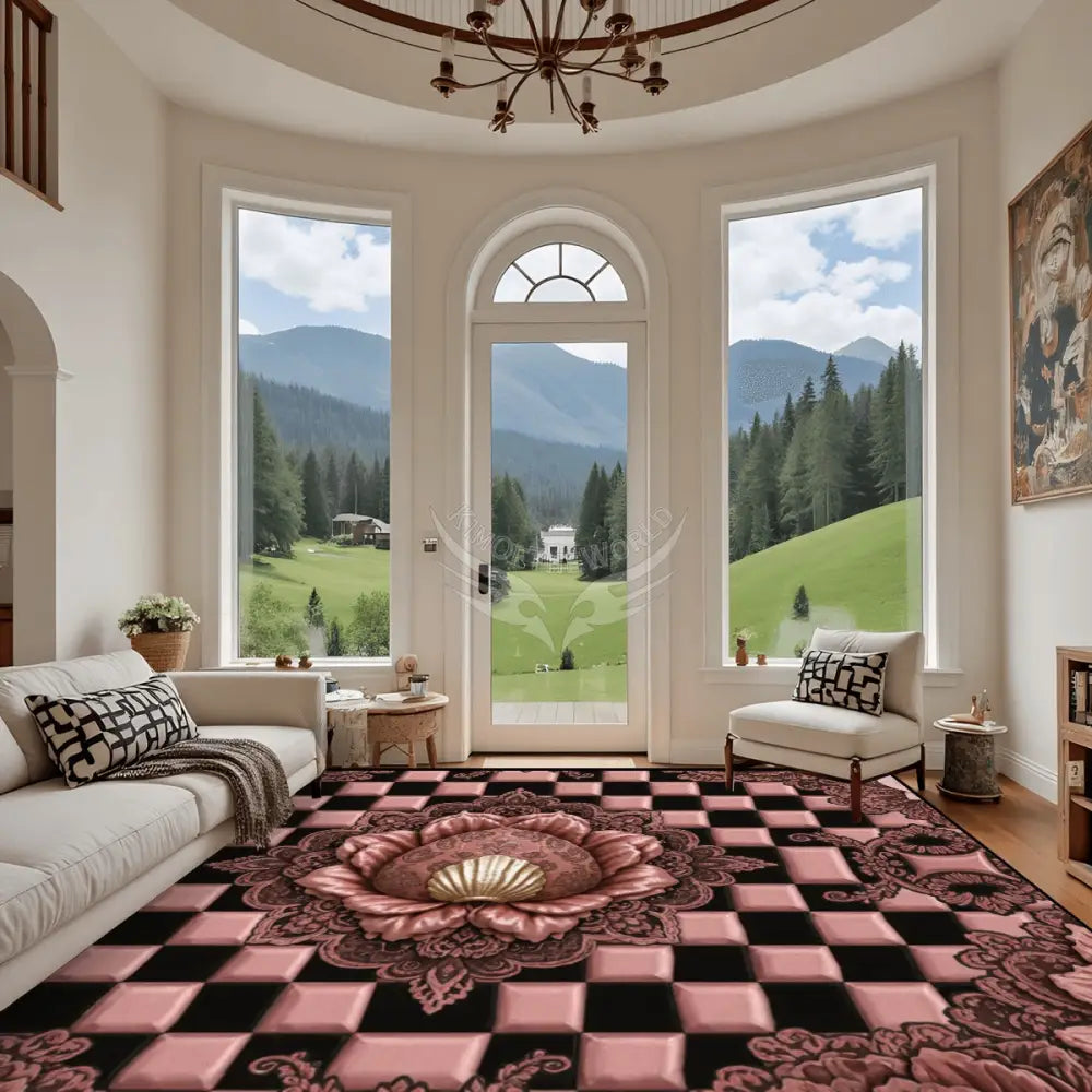 3D Rose Gold CheckerBoard Print Large Area Rug Floor Carpet - 12ft x 10 ft - (Ratio 4:3) 144’’x108’’ Rugs & Mats