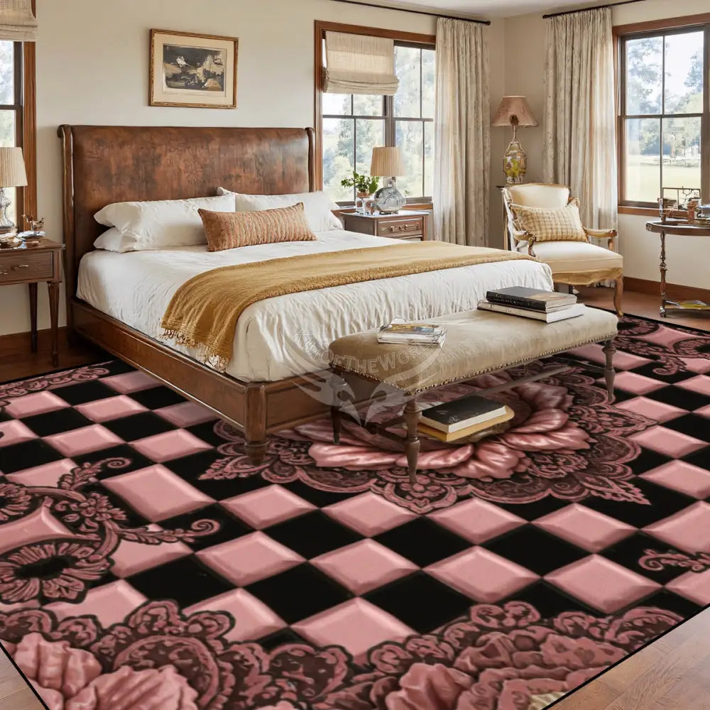 3D Rose Gold CheckerBoard Print Large Area Rug Floor Carpet - 12ft x 10 ft - (Ratio 4:3) 144’’x108’’ Rugs & Mats