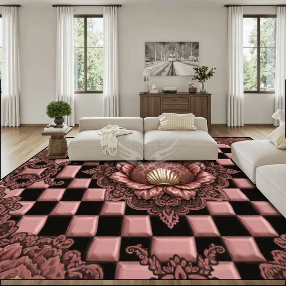 3D Rose Gold CheckerBoard Print Large Area Rug Floor Carpet - 12ft x 10 ft - (Ratio 4:3) 144’’x108’’ Rugs & Mats