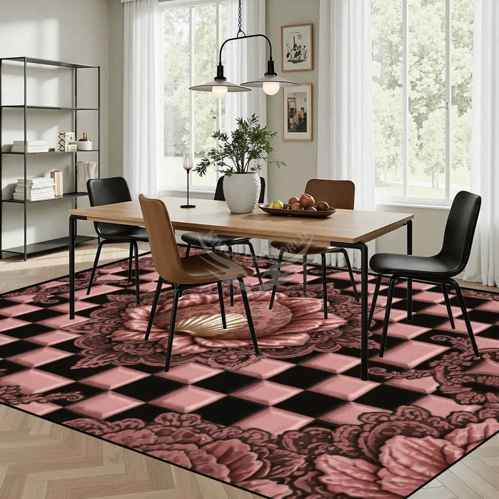 3D Rose Gold CheckerBoard Print Large Area Rug Floor Carpet - 12ft x 10 ft - (Ratio 4:3) 144’’x108’’ Rugs & Mats
