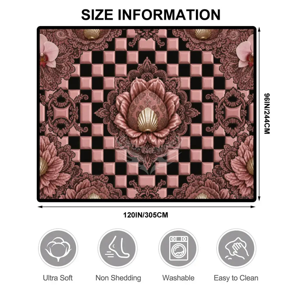 3D RoseGold Lotus Flower Checkerboard Large Area Rug Floor Carpet 10 ft x 8 ft 120’’x96’’ Rugs & Mats