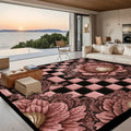 3D RoseGold Lotus Flower Checkerboard Large Area Rug Floor Carpet 10 ft x 8 ft 120’’x96’’ Rugs & Mats