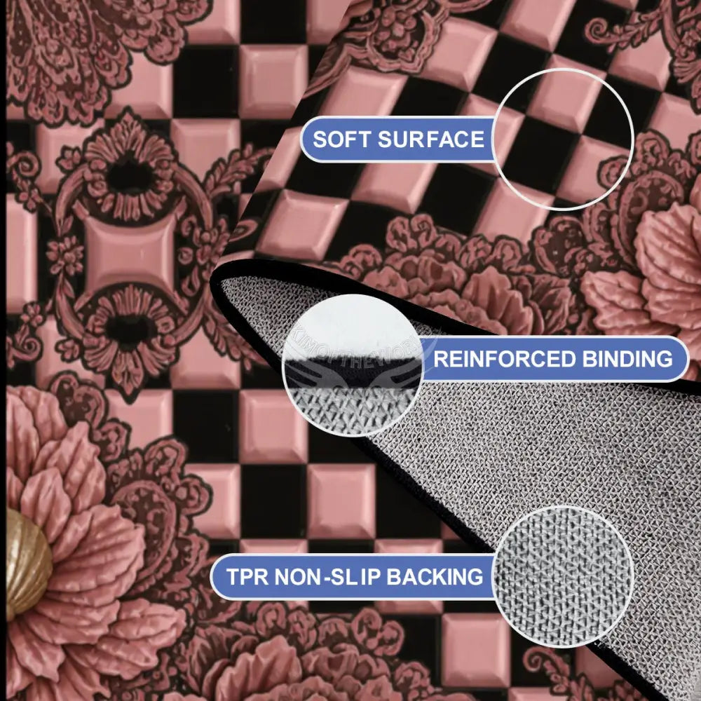 3D RoseGold Lotus Flower Checkerboard Large Area Rug Floor Carpet 10 ft x 8 ft 120’’x96’’ Rugs & Mats