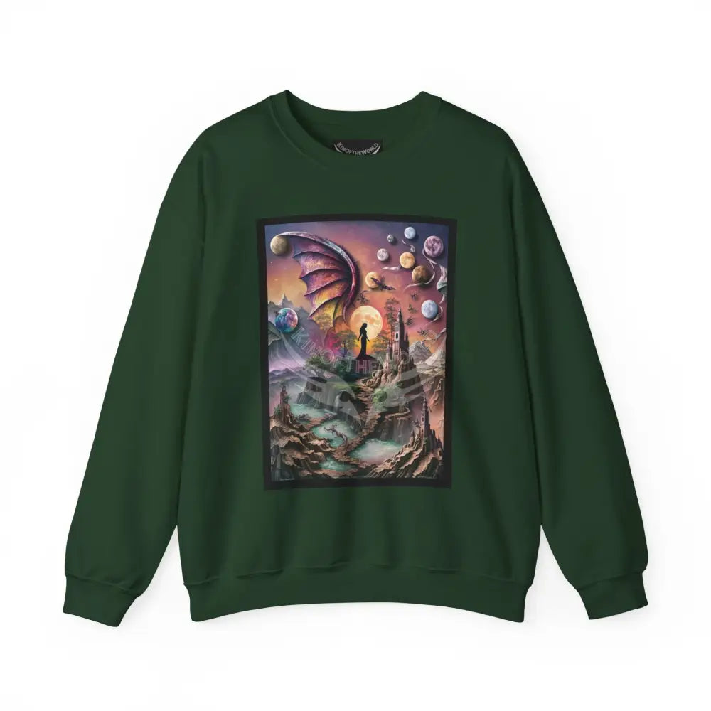 3D Scape Fantasy Signature Design Sweatshirt — Tall Giantess Fetish Art Crewneck Forest Green / S Sweatshirt