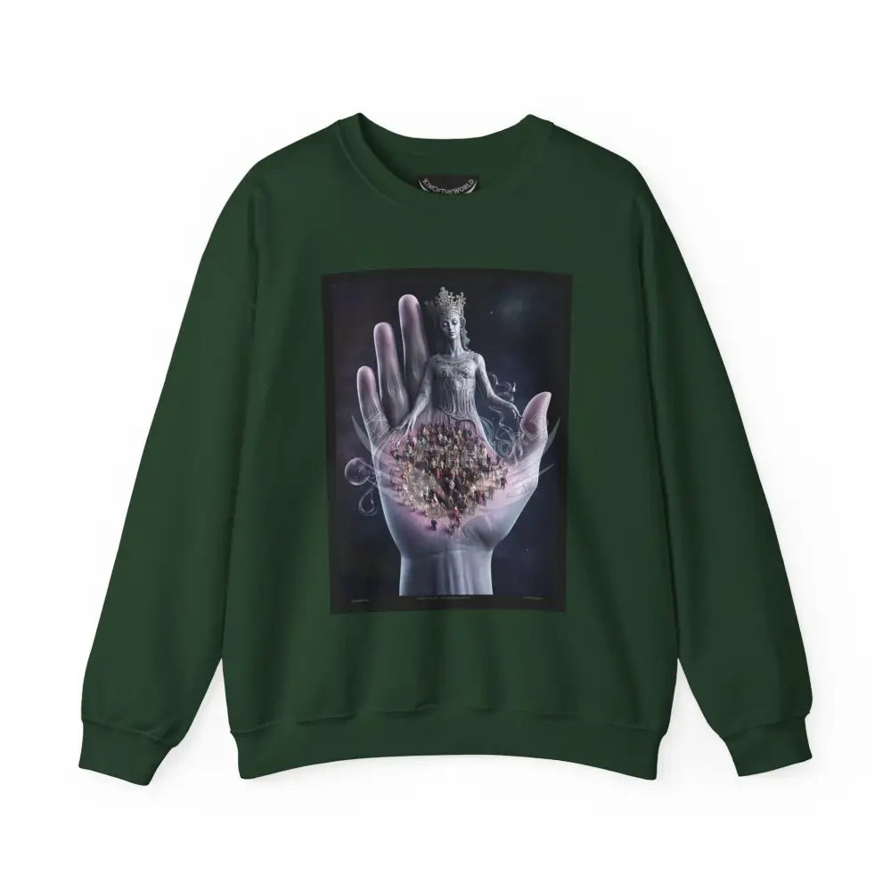 3D Scape Fantasy Signature Design Sweatshirt — Tall Giantess Fetish Art Crewneck Forest Green / S Sweatshirt
