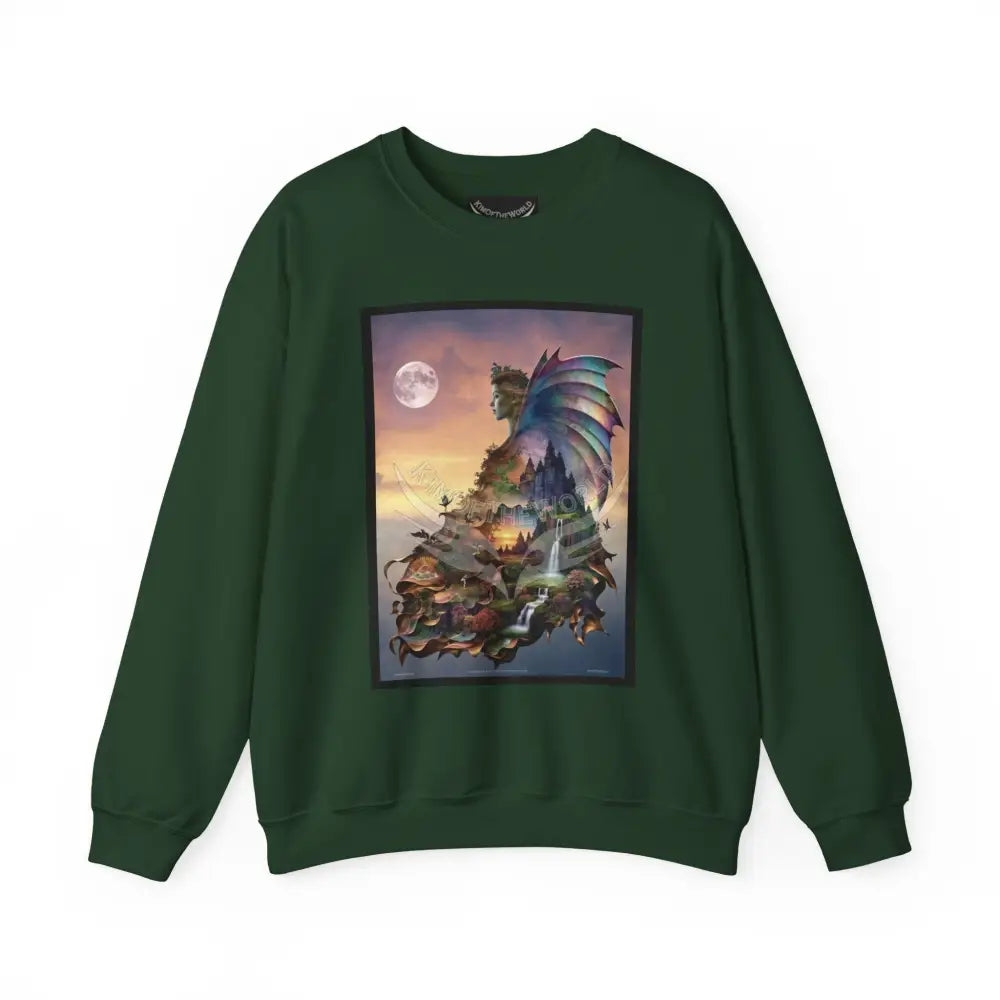 3D Scape Fantasy Signature Design Sweatshirt — Tall Giantess Fetish Art Crewneck Forest Green / S Sweatshirt