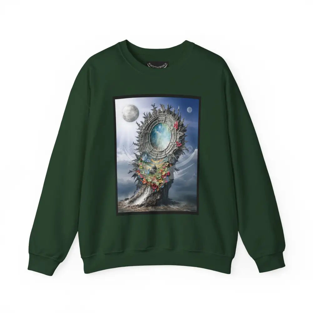 3D Scape Fantasy Signature Design Sweatshirt — Tall Giantess Fetish Art Crewneck Forest Green / S Sweatshirt