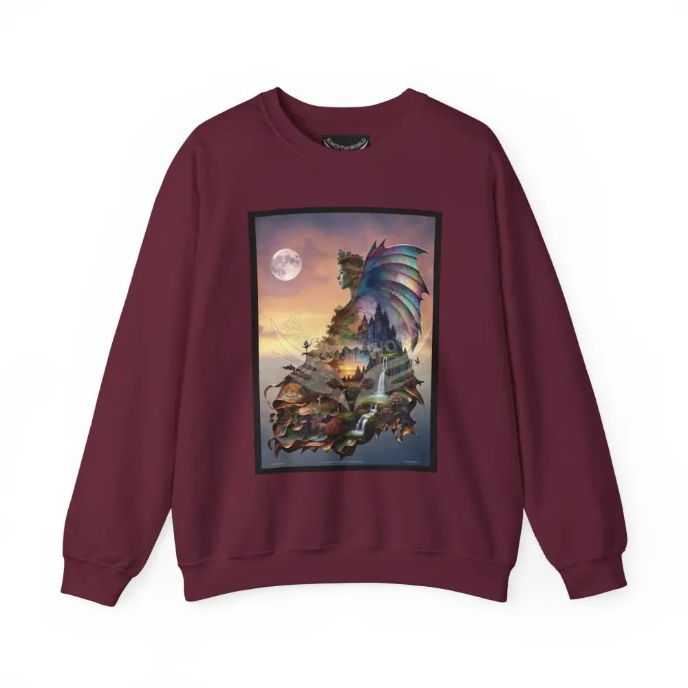 3D Scape Fantasy Signature Design Sweatshirt — Tall Giantess Fetish Art Crewneck Maroon / S Sweatshirt