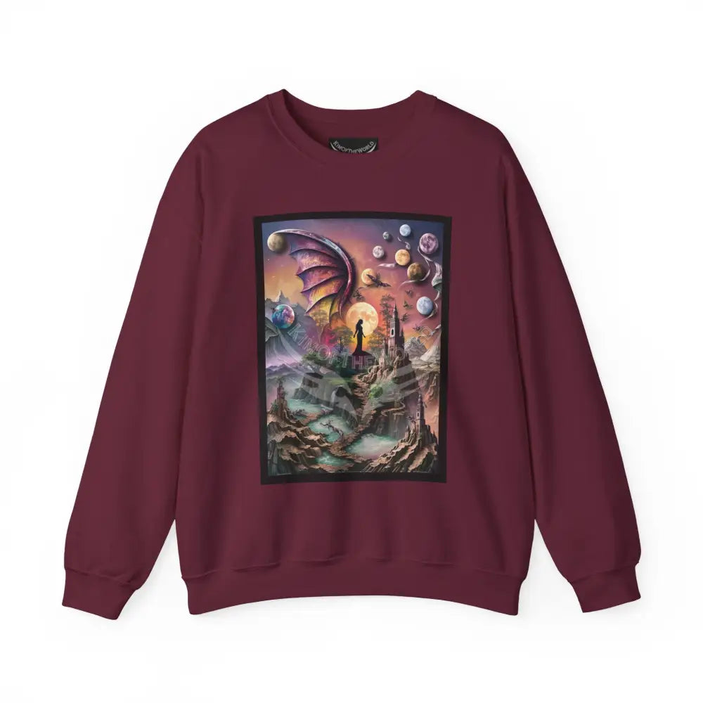 3D Scape Fantasy Signature Design Sweatshirt — Tall Giantess Fetish Art Crewneck Maroon / S Sweatshirt