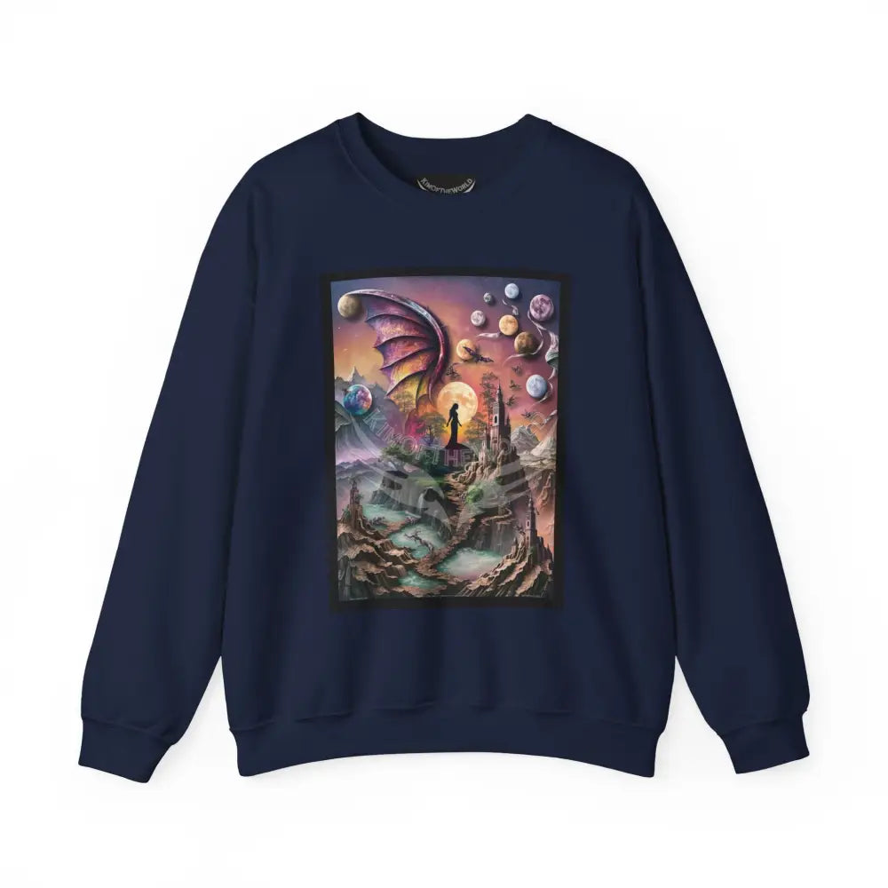 3D Scape Fantasy Signature Design Sweatshirt — Tall Giantess Fetish Art Crewneck Navy / S Sweatshirt