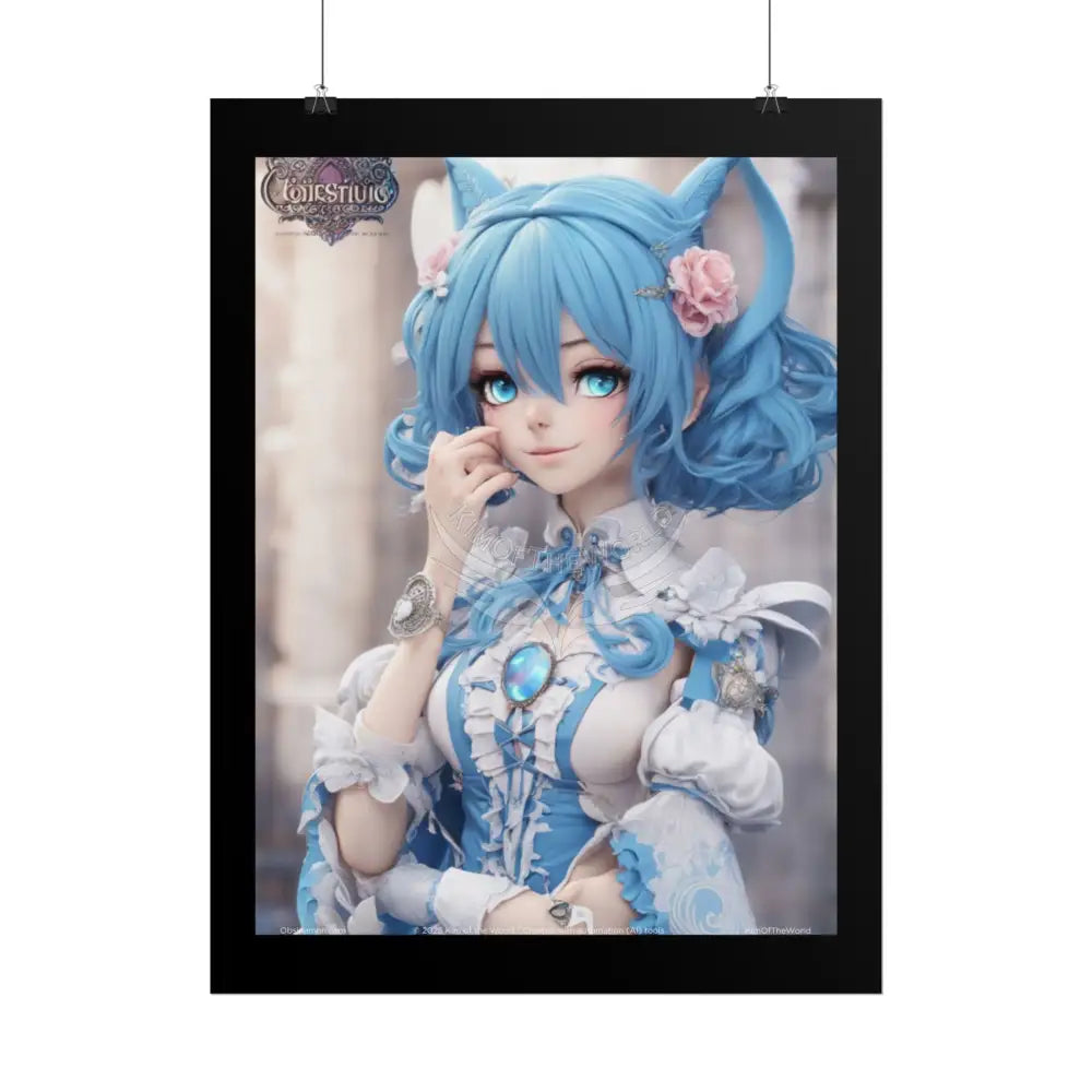 3D Sexy Flirty Blue Anime Doll Poster — Rolled Art Print Poster