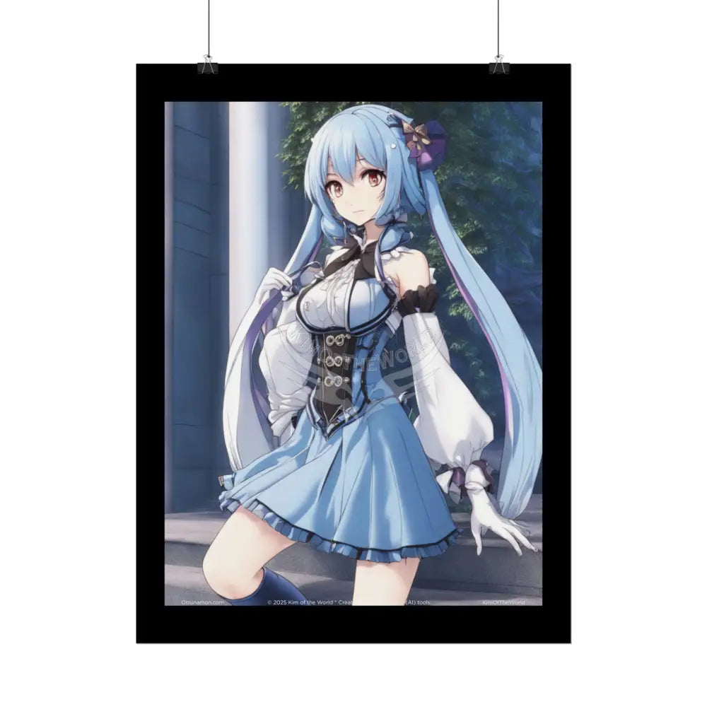 3D Sexy Flirty Blue Anime Doll Poster — Rolled Art Print Poster