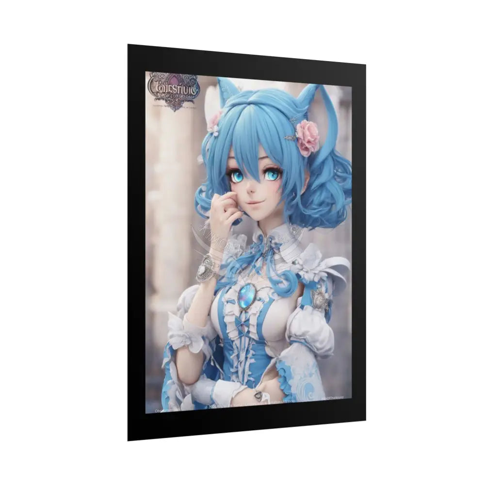 3D Sexy Flirty Blue Anime Doll Poster — Rolled Art Print Poster