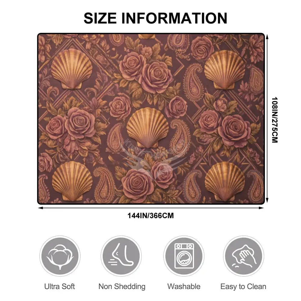 3D Shells in Dark Copper - Large Area Rug Floor Carpet - 12ft x10 ft - (Ratio 4:3) 144’’x108’’ Rugs & Mats
