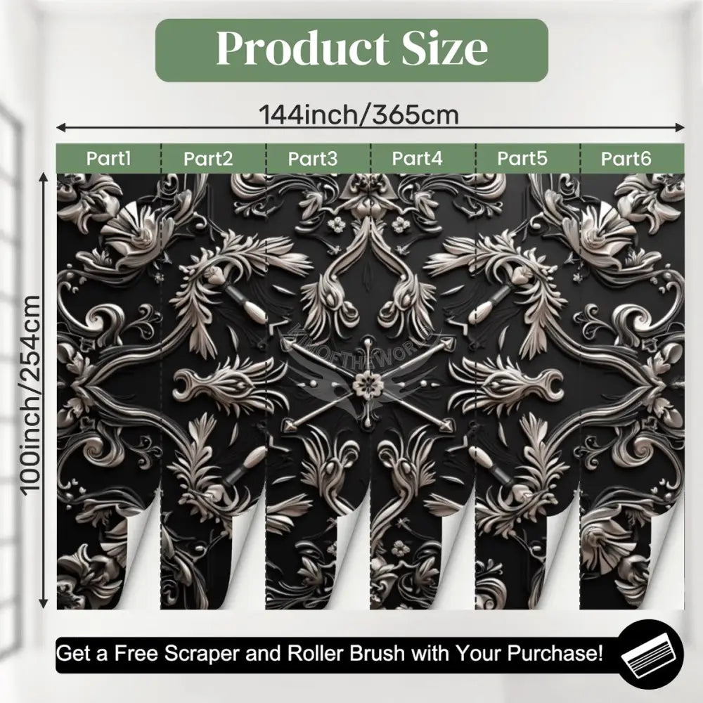 3D Silver and Black Unpasted Mural Wallpaper 144’’x100’’ - 144’’x100’’ - Wall Coverings