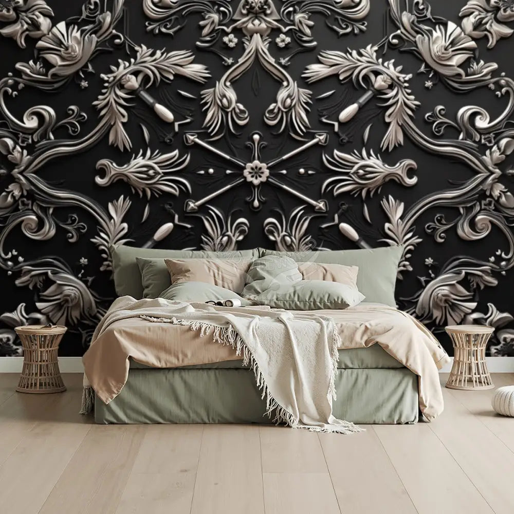 3D Silver and Black Unpasted Mural Wallpaper 144’’x100’’ - 144’’x100’’ - Wall Coverings