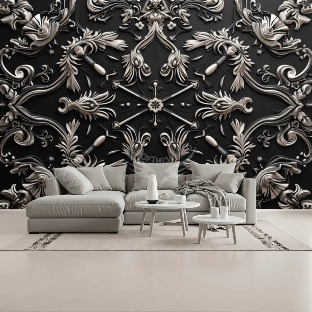 3D Silver and Black Unpasted Mural Wallpaper 144’’x100’’ - 144’’x100’’ - Wall Coverings