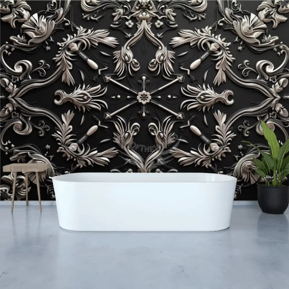 3D Silver and Black Unpasted Mural Wallpaper 144’’x100’’ - 144’’x100’’ - Wall Coverings