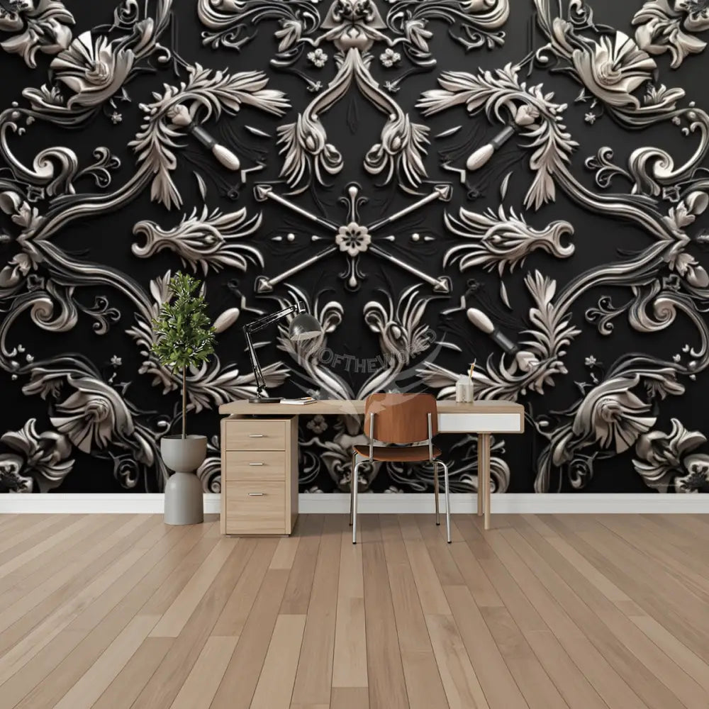 3D Silver and Black Unpasted Mural Wallpaper 144’’x100’’ - 144’’x100’’ - Wall Coverings