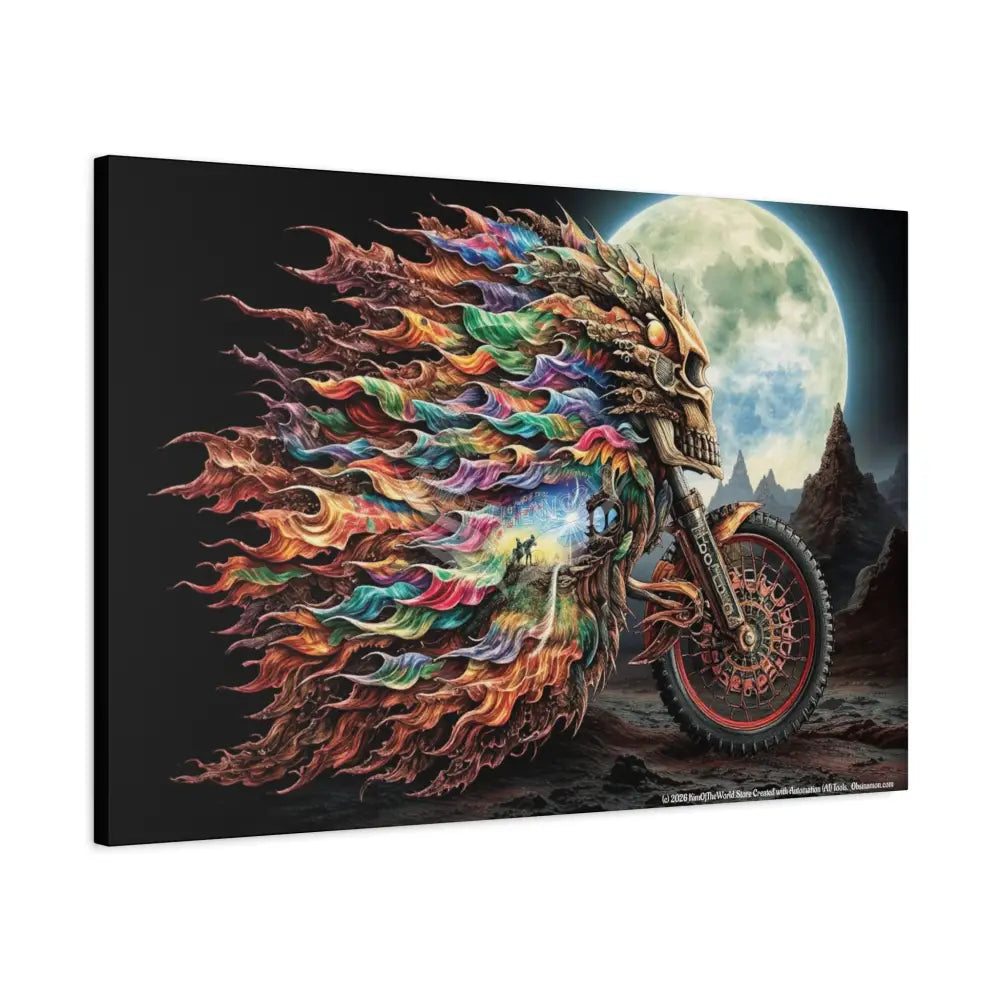 3D Skull Motorcycle Riders Matte Canvas Wall Art — Gothic Colorful Adventure Canvas