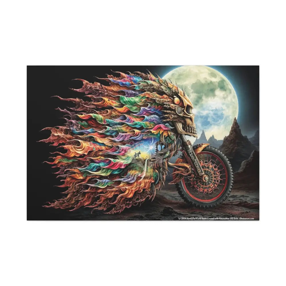 3D Skull Motorcycle Riders Matte Canvas Wall Art — Gothic Colorful Adventure 48″ x 32″ (Horizontal) / 1.25’’ Canvas