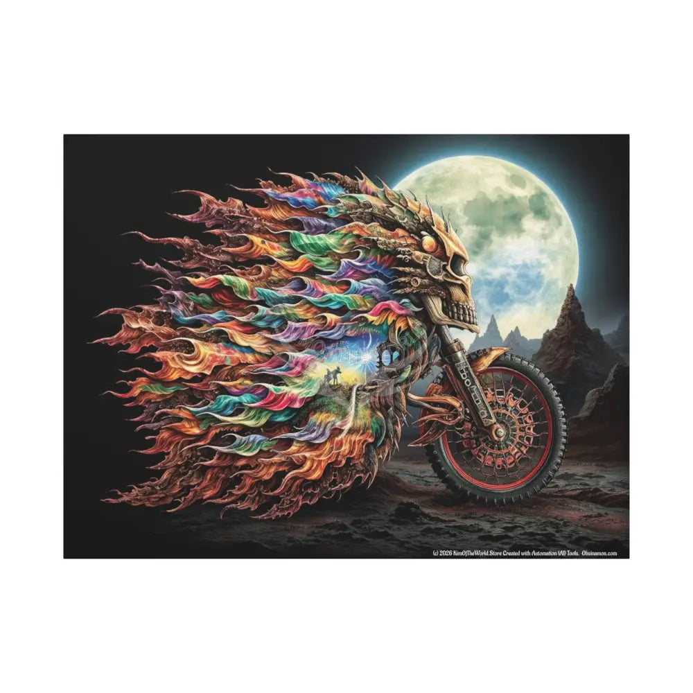 3D Skull Motorcycle Riders Matte Canvas Wall Art — Gothic Colorful Adventure 48’’ x 36’’ (Horizontal) / 1.25’’ Canvas