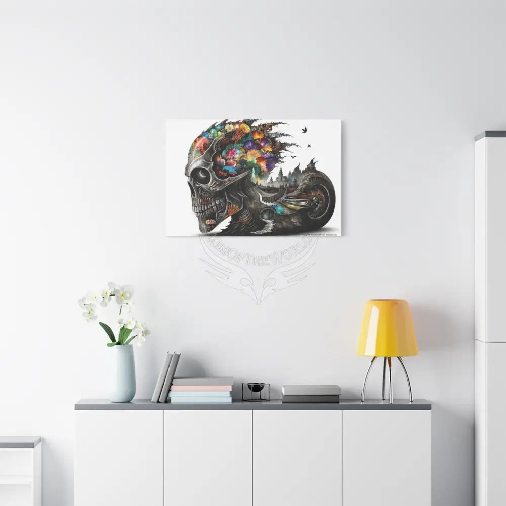 3D Skull Motorcycle Riders Matte Canvas Wall Art — Gothic Colorful Adventure Canvas