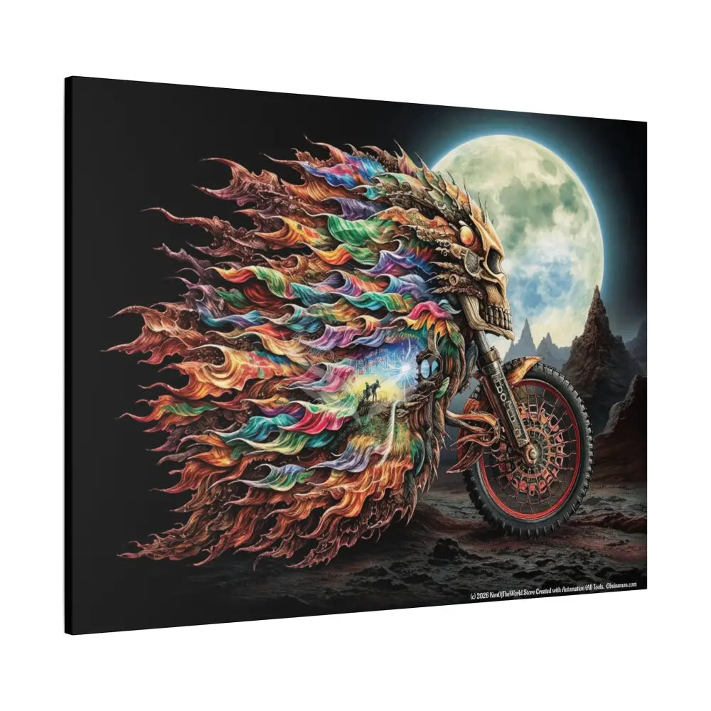 3D Skull Motorcycle Riders Matte Canvas Wall Art — Gothic Colorful Adventure Canvas