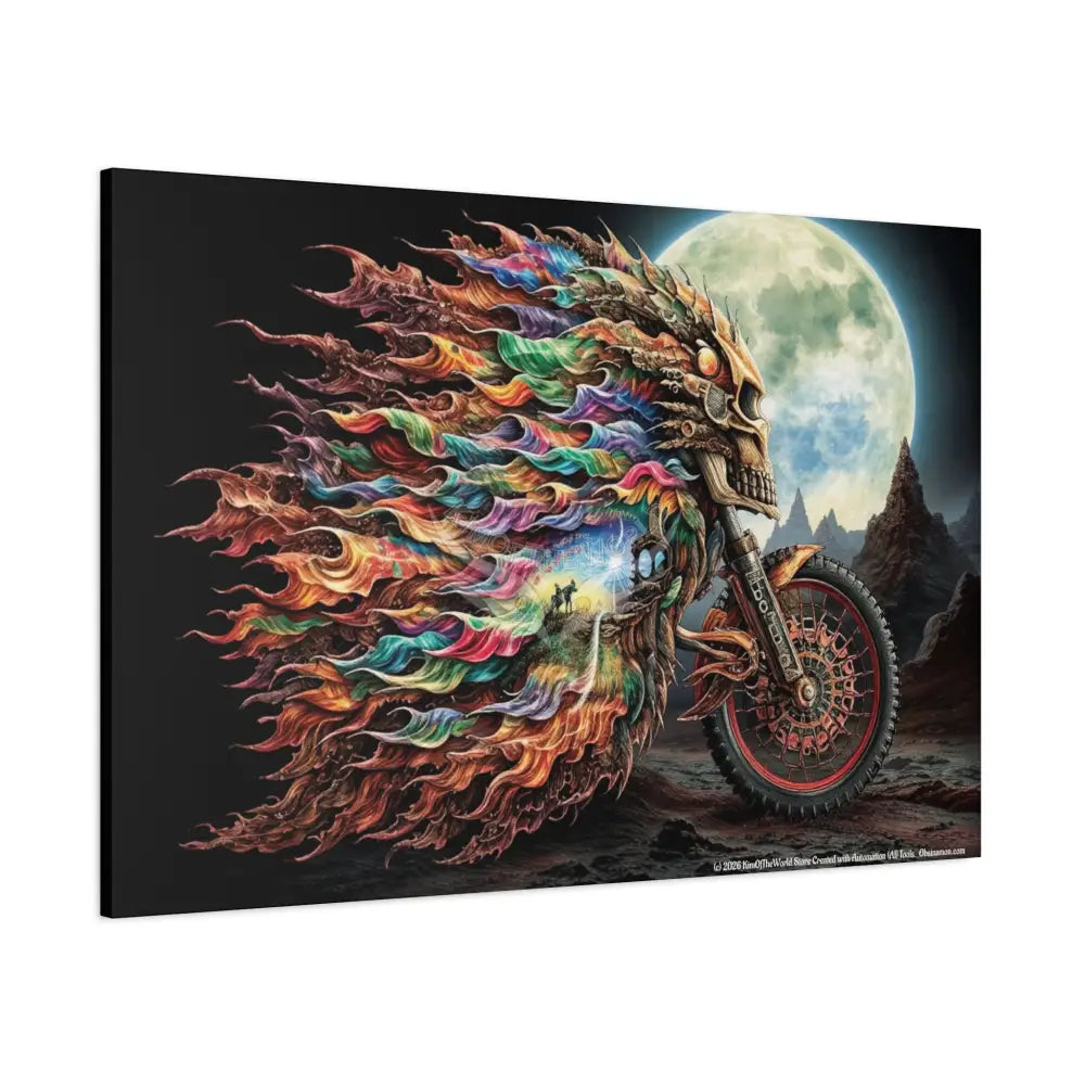 3D Skull Motorcycle Riders Matte Canvas Wall Art — Gothic Colorful Adventure Canvas