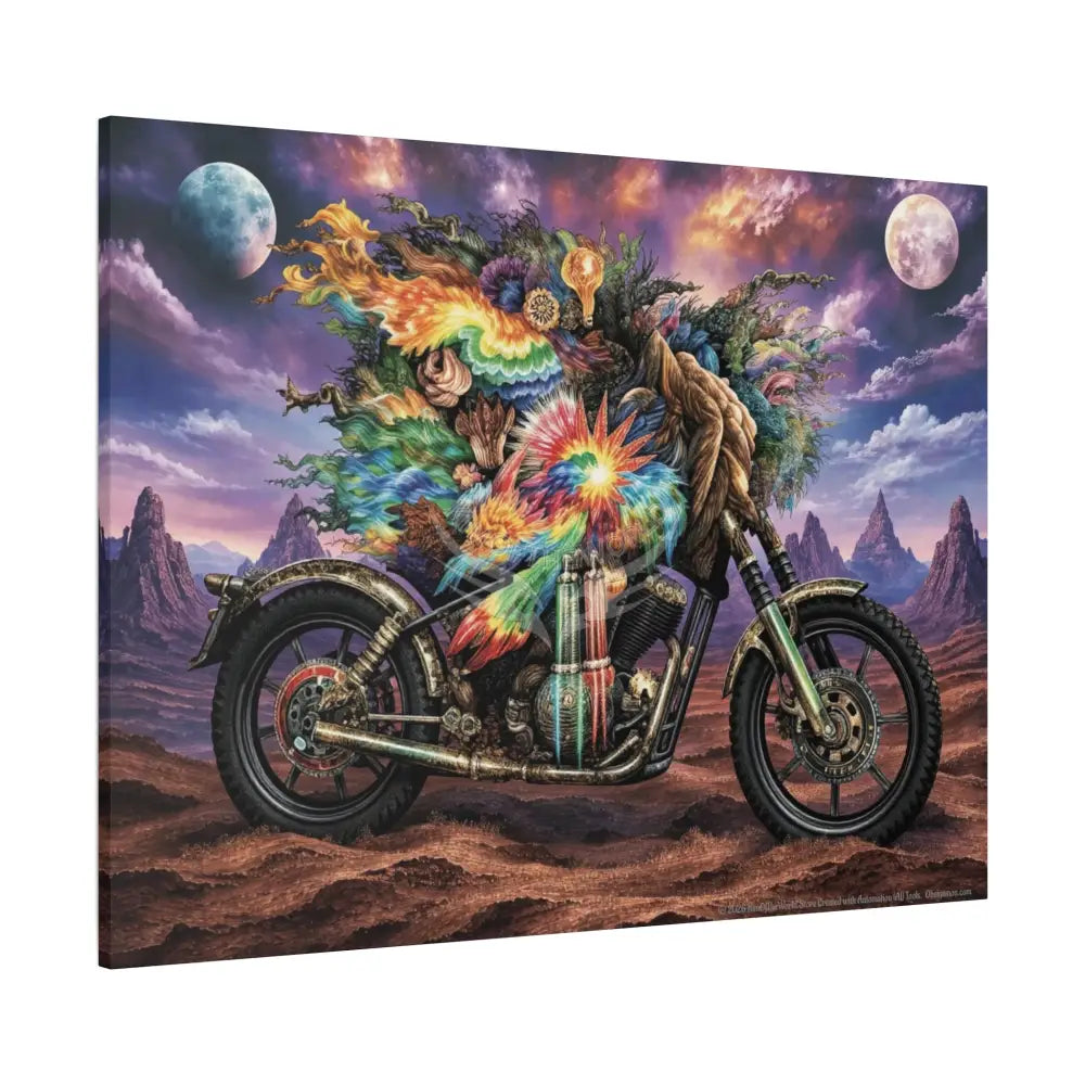 3D Skull Motorcycle Riders Matte Canvas Wall Art — Gothic Colorful Adventure with Tie Dye Canvas