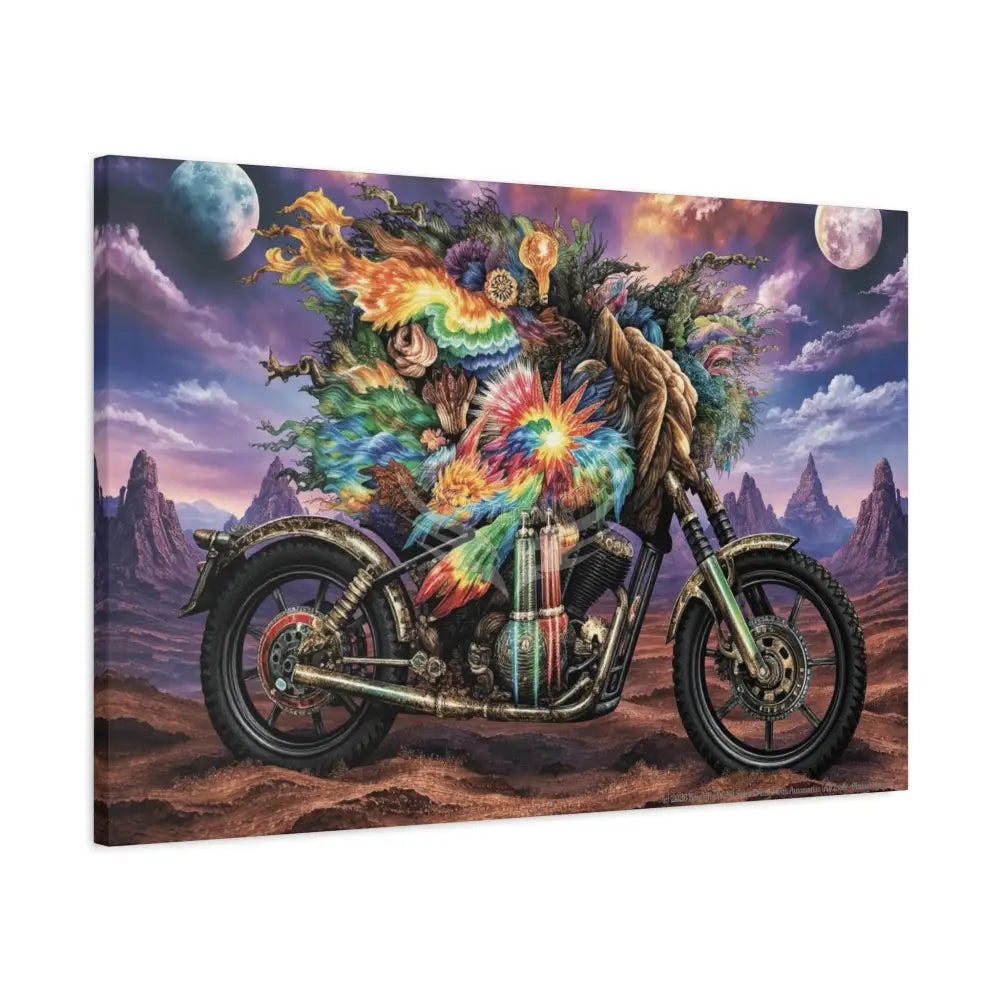 3D Skull Motorcycle Riders Matte Canvas Wall Art — Gothic Colorful Adventure with Tie Dye Canvas