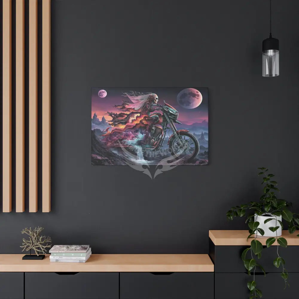 3D Skull Motorcycle Riders Matte Canvas Wall Art — Gothic Colorful Adventure with Tie Dye Canvas