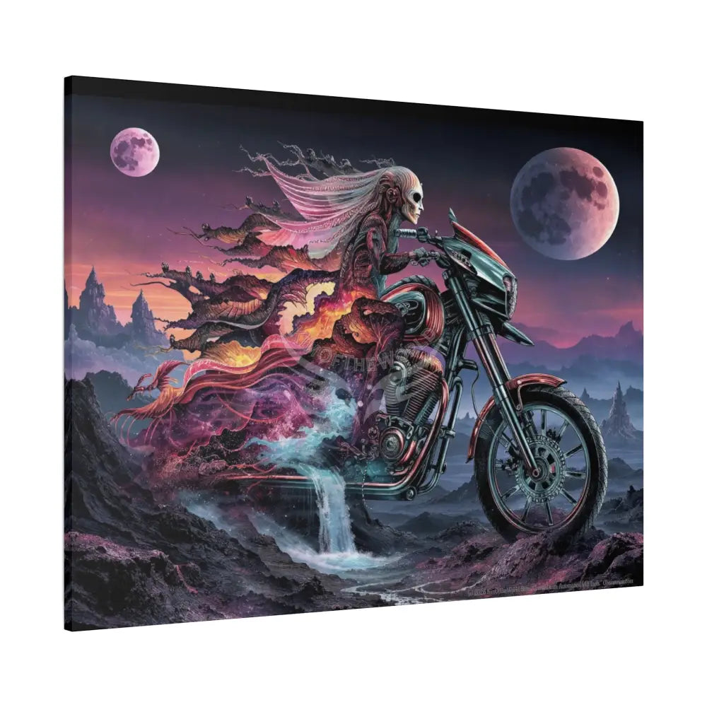 3D Skull Motorcycle Riders Matte Canvas Wall Art — Gothic Colorful Adventure with Tie Dye Canvas