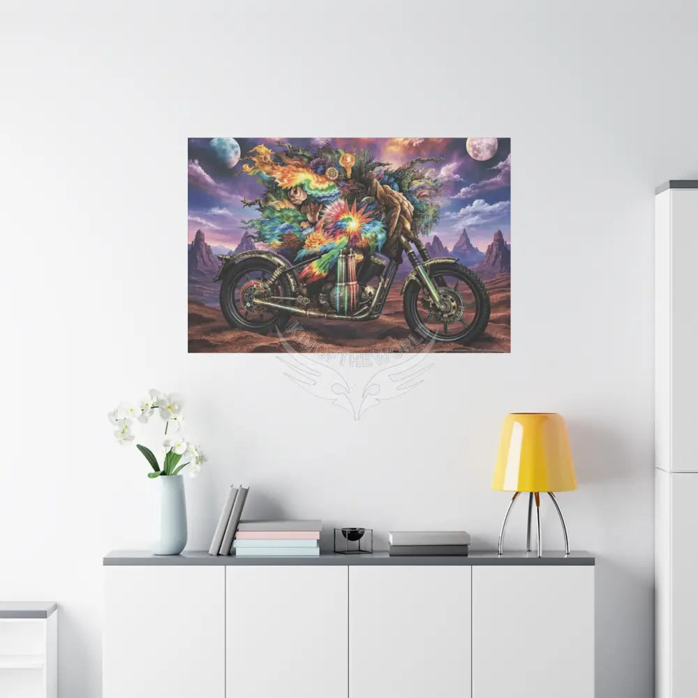 3D Skull Motorcycle Riders Matte Canvas Wall Art — Gothic Colorful Adventure with Tie Dye Canvas